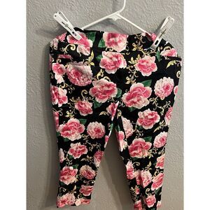 NY&Co 7th Ave Design Stretch Black Floral Slim Crop‎ Pants Size 8